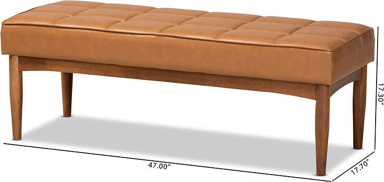 Wholesale Interiors Benches - Sanford Tan Faux Leather Upholstered and Walnut Brown Finished Wood Dining Bench