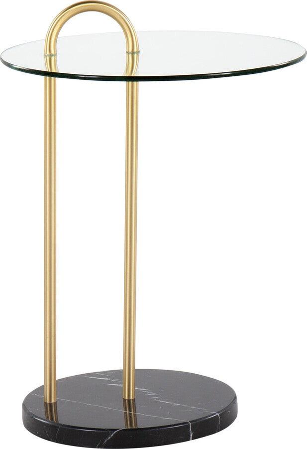 Lumisource Side & End Tables - Claire Contemporary/Glam Side Table In Black Marble & Gold Steel With Clear Glass Top