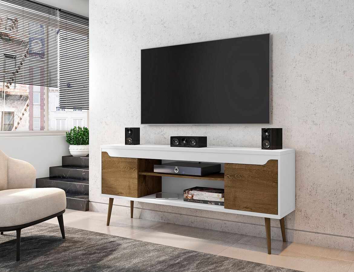 Manhattan Comfort TV & Media Units - Bradley 62.99 TV Stand White and Rustic Brown