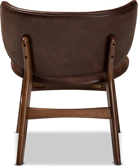 Wholesale Interiors Accent Chairs - Marcos Dark Brown Faux Leather Effect and Walnut Brown Finished Wood Living Room Accent Chair