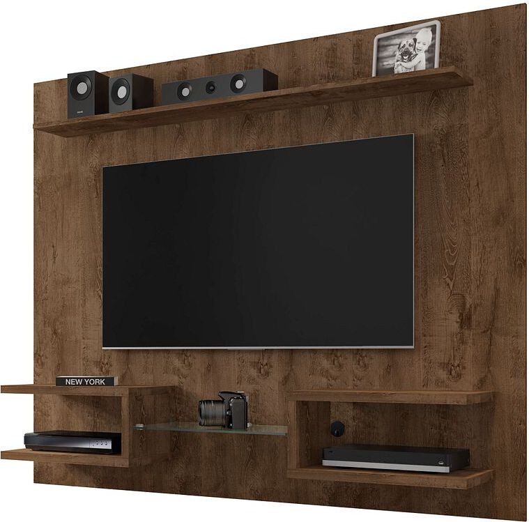 Manhattan Comfort TV & Media Units - Plaza 64.25 Modern Floating Wall Entertainment Center with Display Shelves in Rustic Brown