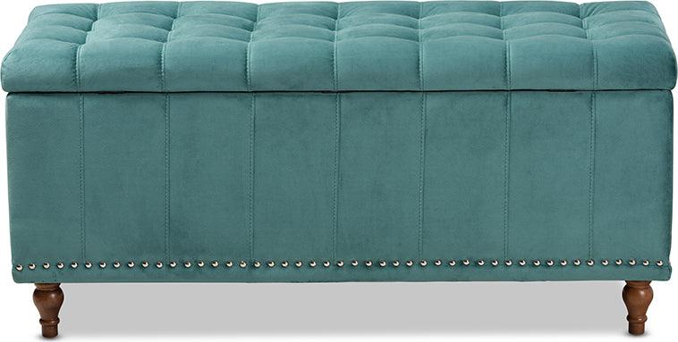 Wholesale Interiors Ottomans & Stools - Kaylee Modern and Contemporary Teal Blue Velvet Button-Tufted Storage Ottoman Bench