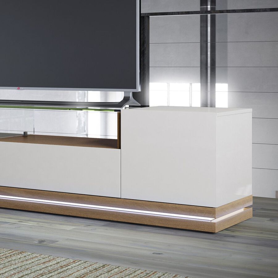 Manhattan Comfort TV & Media Units - Vanderbilt TV Stand with LED Lights in Off White & Maple Cream