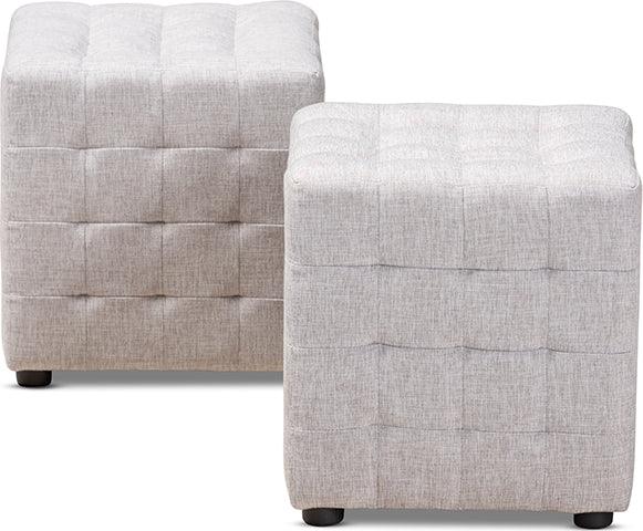 Wholesale Interiors Ottomans & Stools - Elladio Modern And Contemporary Greyish Beige Fabric Upholstered Tufted Cube Ottoman Set Of 2