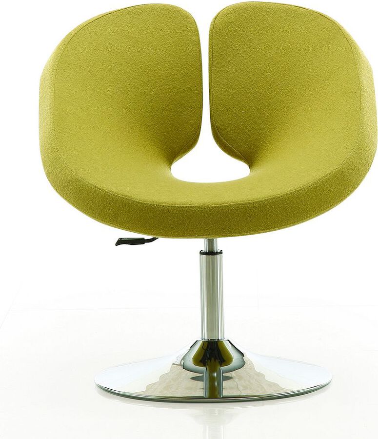 Manhattan Comfort Accent Chairs - Perch Green and Polished Chrome Wool Blend Adjustable Chair