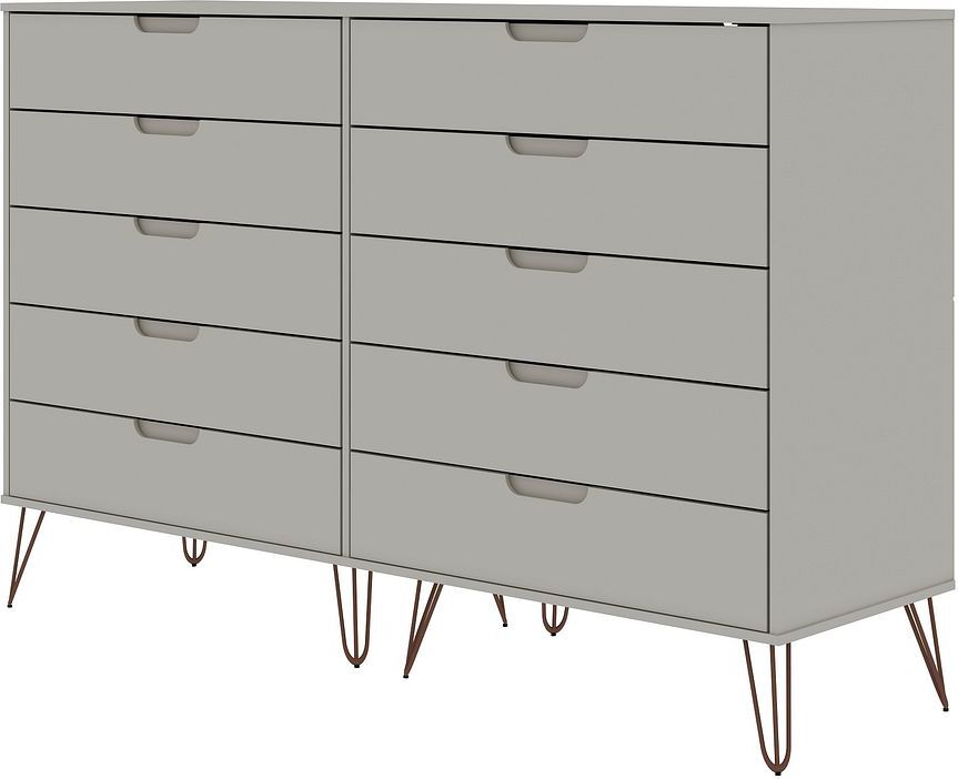 Manhattan Comfort Dressers - Rockefeller 10-Drawer Double Tall Dresser with Metal Legs in Off White