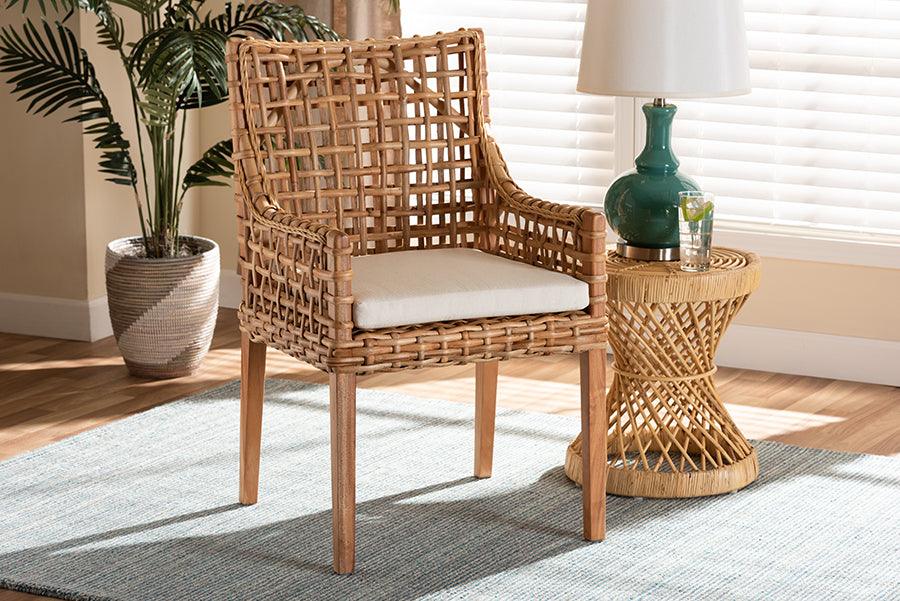 Wholesale Interiors Dining Chairs - Saoka Modern and Contemporary Natural Brown Finished Wood and Rattan Dining Chair