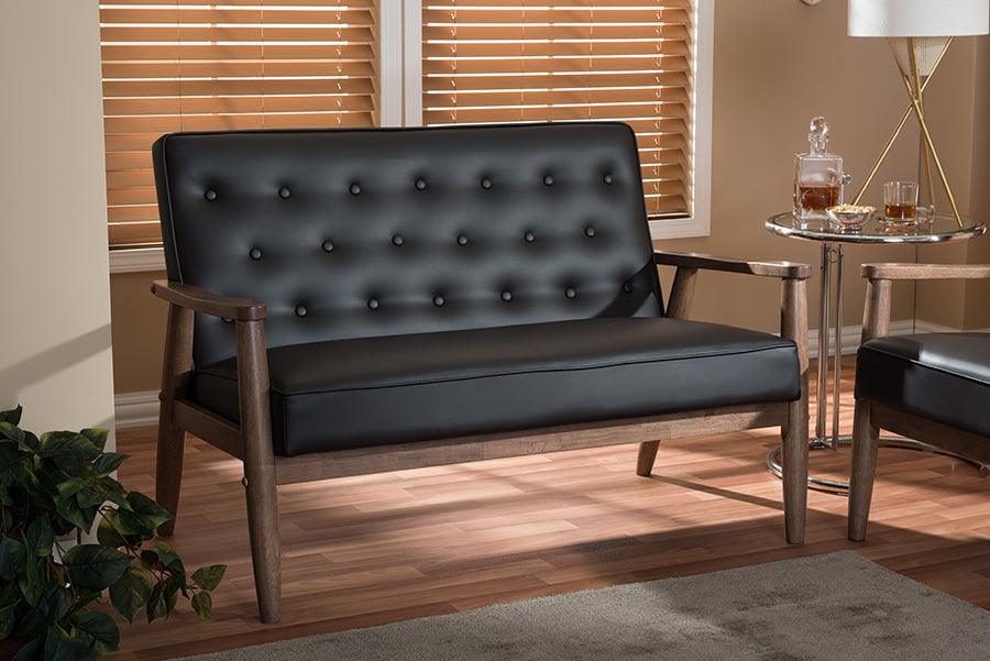 Wholesale Interiors Loveseats - Sorrento Mid-Century Retro Modern Brown Faux Leather Upholstered Wooden 2-Seater Loveseat