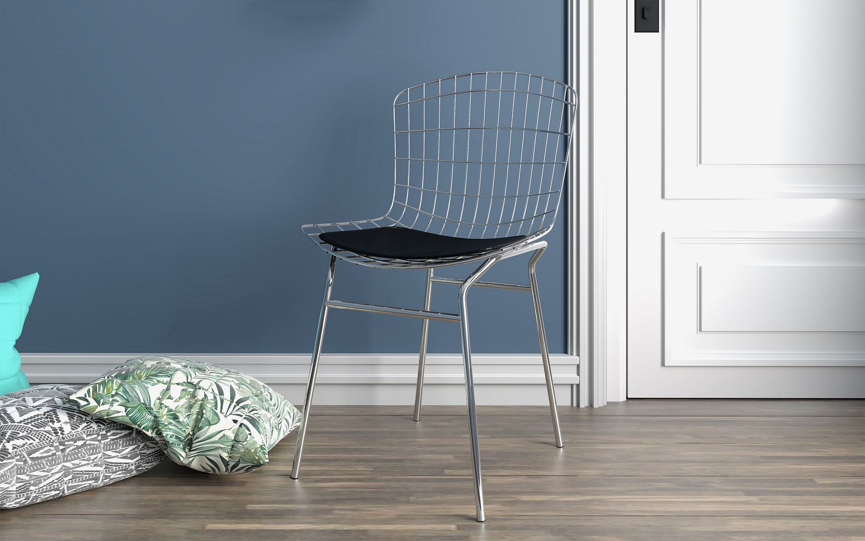 Manhattan Comfort Accent Chairs - Madeline Metal Chair with Seat Cushion in Silver & Black