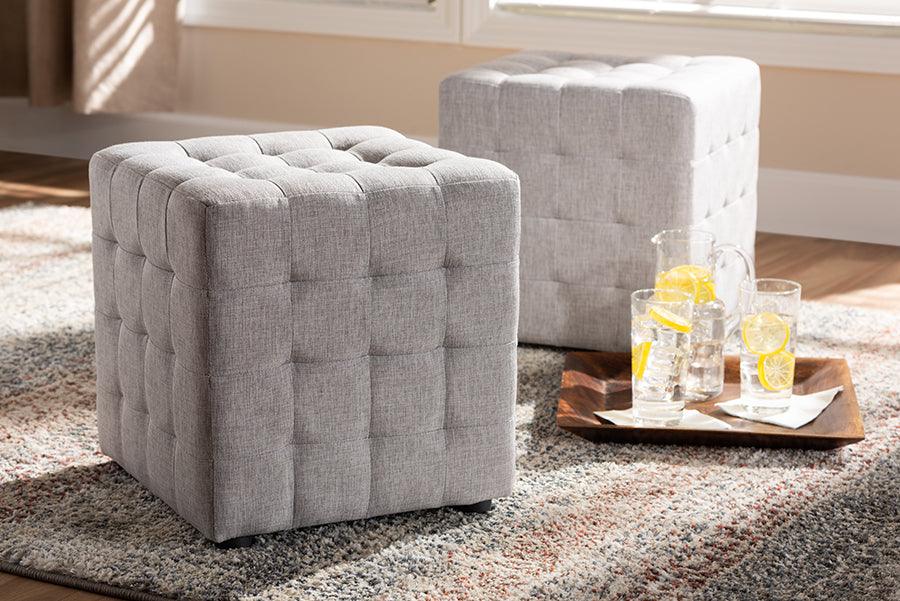 Wholesale Interiors Ottomans & Stools - Elladio Modern And Contemporary Greyish Beige Fabric Upholstered Tufted Cube Ottoman Set Of 2