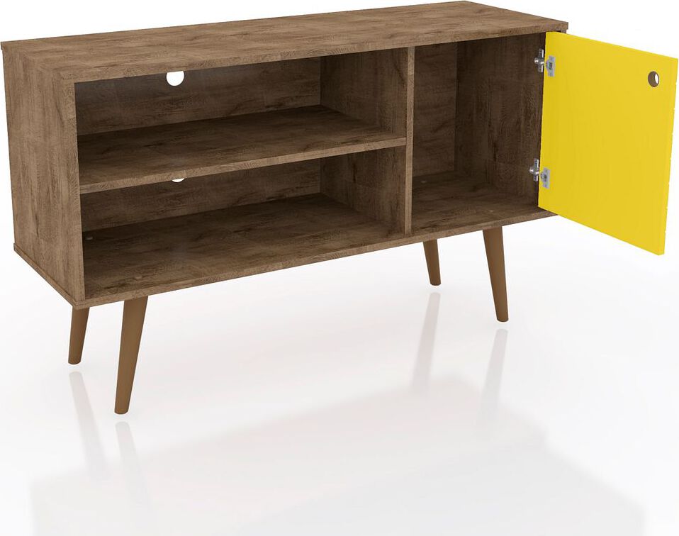 Manhattan Comfort TV & Media Units - Liberty 42.52" Mid-Century - Modern TV Stand with 2 Shelves & 1 Door in Rustic Brown & Yellow