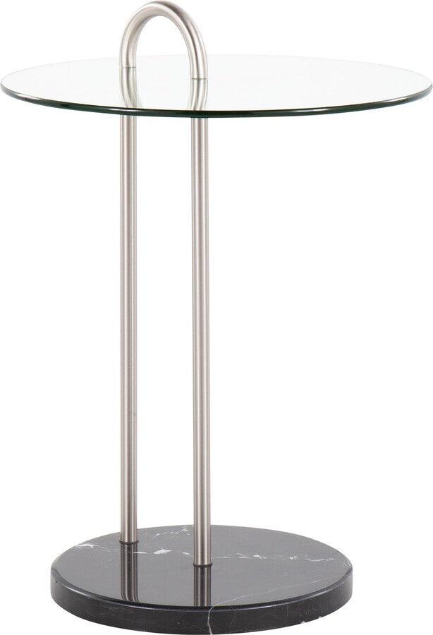 Lumisource Side & End Tables - Claire Contemporary/Glam Side Table In Black Marble & Brushed Nickel With Clear Glass Top