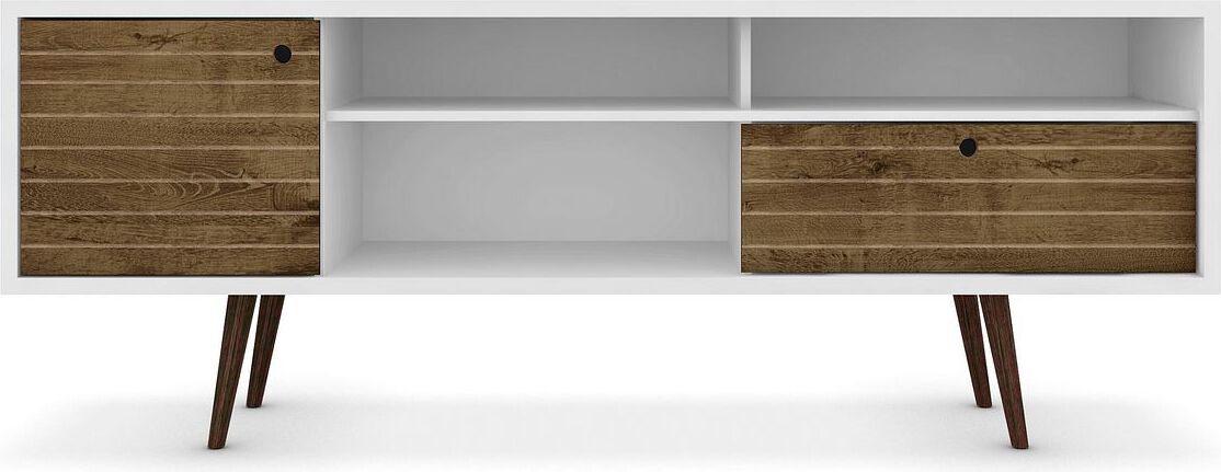 Manhattan Comfort TV & Media Units - Liberty 70.86" Mid-Century - Modern TV St& White & Rustic Brown