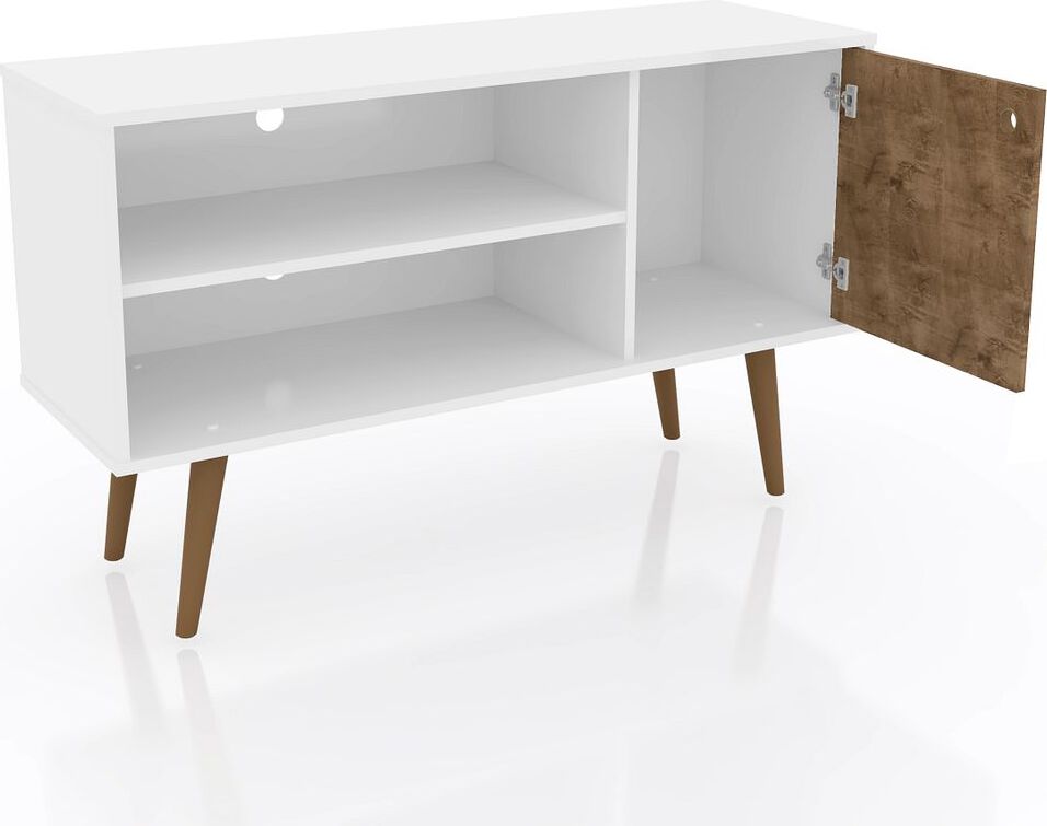 Manhattan Comfort TV & Media Units - Liberty 42.52" Mid-Century - Modern TV Stand with 2 Shelves & 1 Door in White & 3D