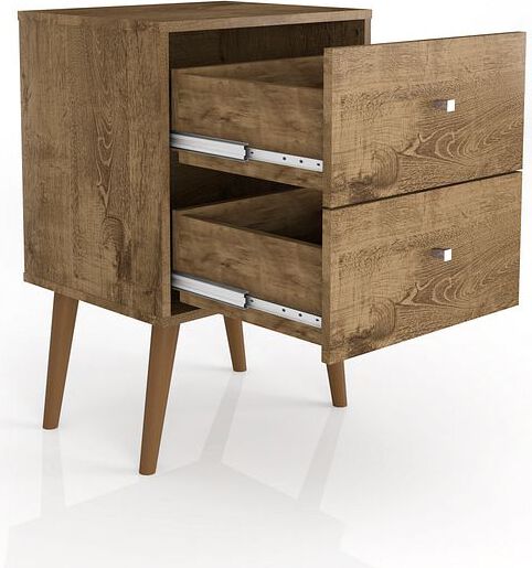 Manhattan Comfort Nightstands & Side Tables - Liberty Mid-Century - Modern Nightstand 2.0 with 2 Full Extension Drawers in Rustic Brown