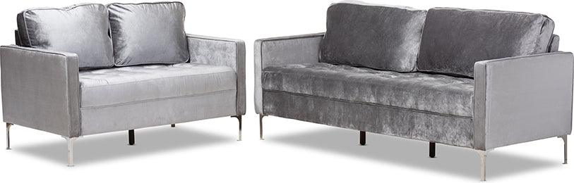 Modern Living Room Sets Gray Velvet Upholstered Chair & Loveseat