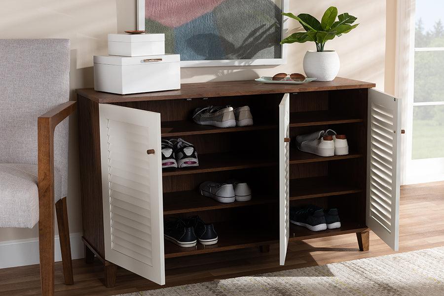 Walnut Upholstered Shoe Storage Cabinet with Door & Shelf Entryway