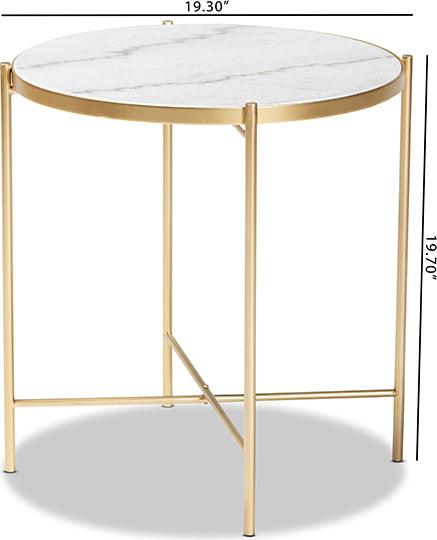 Wholesale Interiors Side & End Tables - Maddock Gold Finished Metal End Table with Marble Tabletop