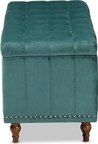 Wholesale Interiors Ottomans & Stools - Kaylee Modern and Contemporary Teal Blue Velvet Button-Tufted Storage Ottoman Bench