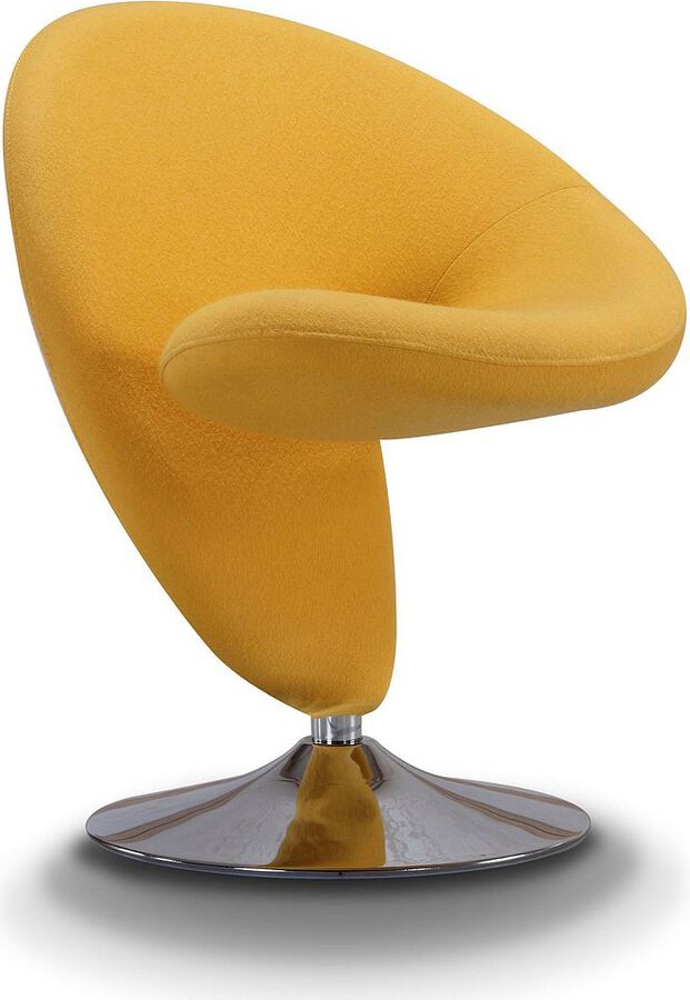 Manhattan Comfort Accent Chairs - Curl Yellow & Polished Chrome Wool Blend Swivel Accent Chair (Set of 2)