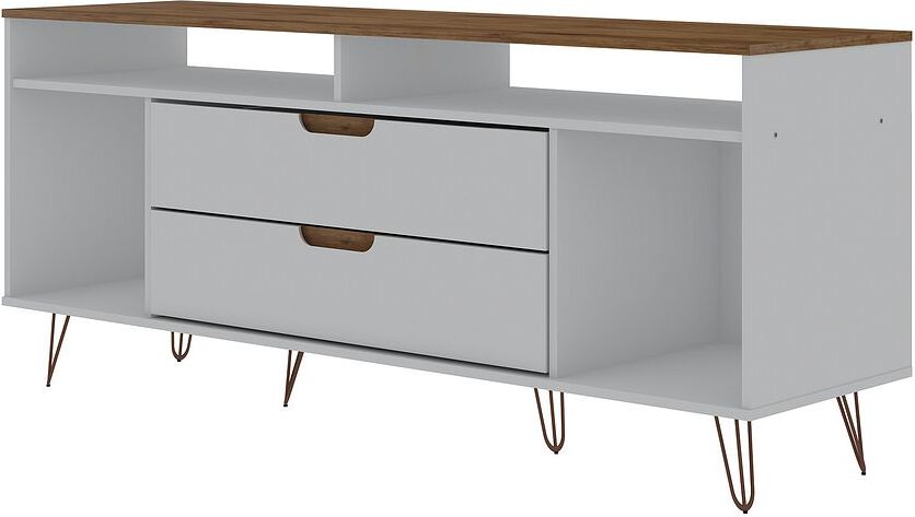 Manhattan Comfort TV & Media Units - Rockefeller 62.99 TV Stand with Metal Legs & 2 Drawers in Off White & Nature