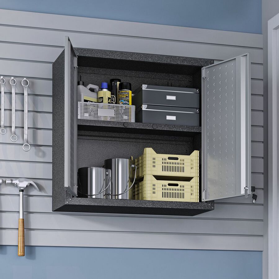 Manhattan Comfort Buffets & Cabinets - Fortress 30" Floating Textured Metal Garage Cabinet with Adjustable Shelves in Gray