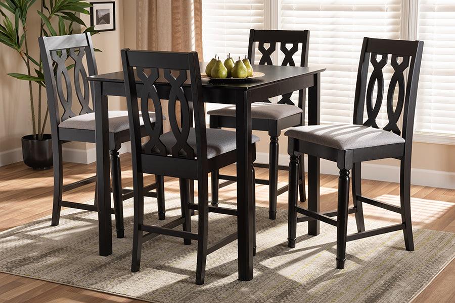 Wholesale Interiors Dining Sets - Darcie Contemporary Grey Fabric Upholstered Brown Finished 5-Piece Wood Pub Set