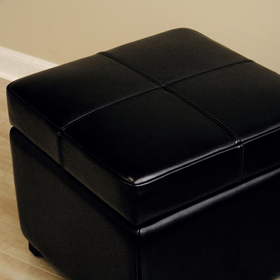 Black Full Leather Storage Cube Ottoman