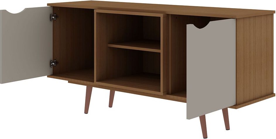 Manhattan Comfort TV & Media Units - Hampton 53.54 TV Stand with 4 Shelves & Solid Wood Legs in Off White & Maple Cream