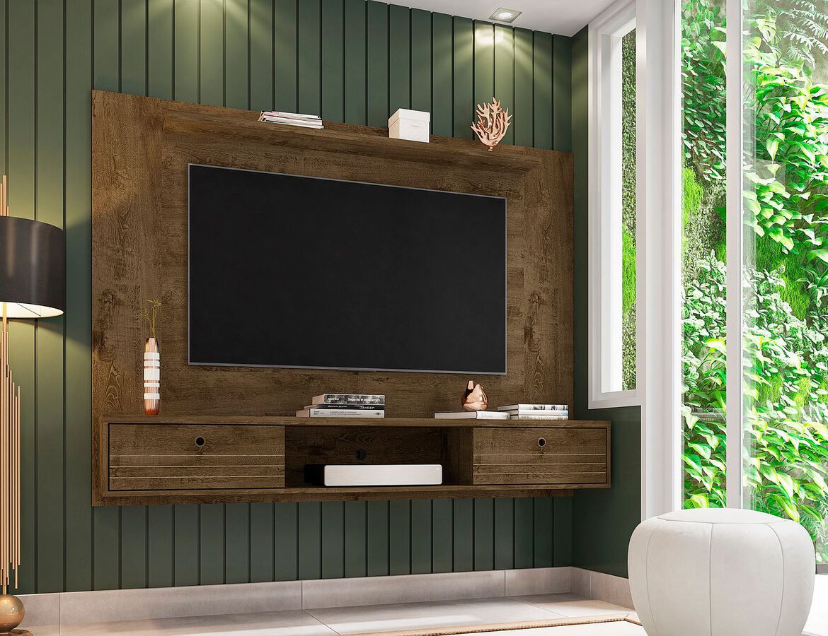 Manhattan Comfort TV & Media Units - Liberty 70.86 Floating Wall Entertainment Center with Overhead Shelf in Rustic Brown