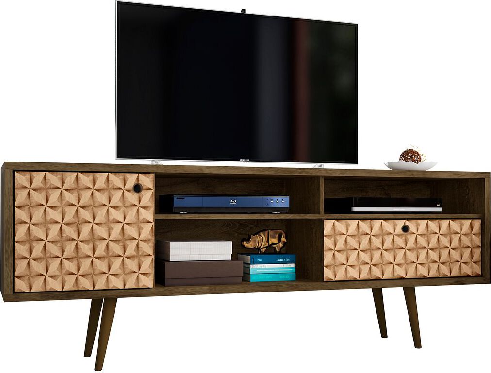 Manhattan Comfort TV & Media Units - Liberty 70.86" Mid-Century - Modern TV Stand with 4 Shelving Spaces & 1 Drawer in Rustic Brown & 3D