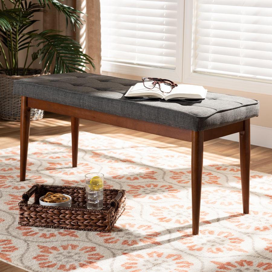 Wholesale Interiors Benches - Itami Mid-Century Modern Dark Gray Fabric Upholstered Medium Oak Finished Wood Dining