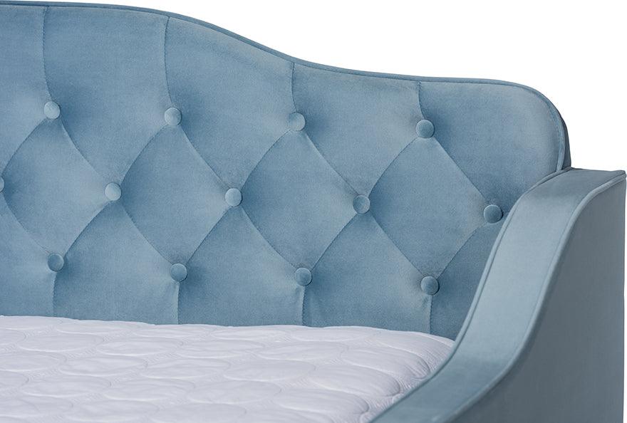 Wholesale Interiors Daybeds - Freda Contemporary Blue Velvet and Button Tufted Queen Size Daybed with Trundle