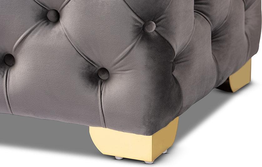 Wholesale Interiors Ottomans & Stools - Avara Glam- Luxe Gray Velvet Fabric Upholstered Gold Finished Bench Ottoman