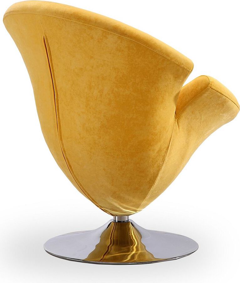 Manhattan Comfort Accent Chairs - Tulip Yellow and Polished Chrome Velvet Swivel Accent Chair