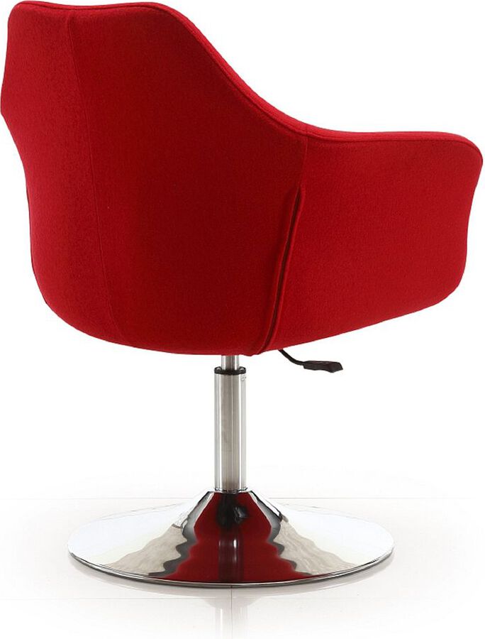 Manhattan Comfort Accent Chairs - Kinsey Red & Polished Chrome Wool Blend Adjustable Height Swivel Accent Chair