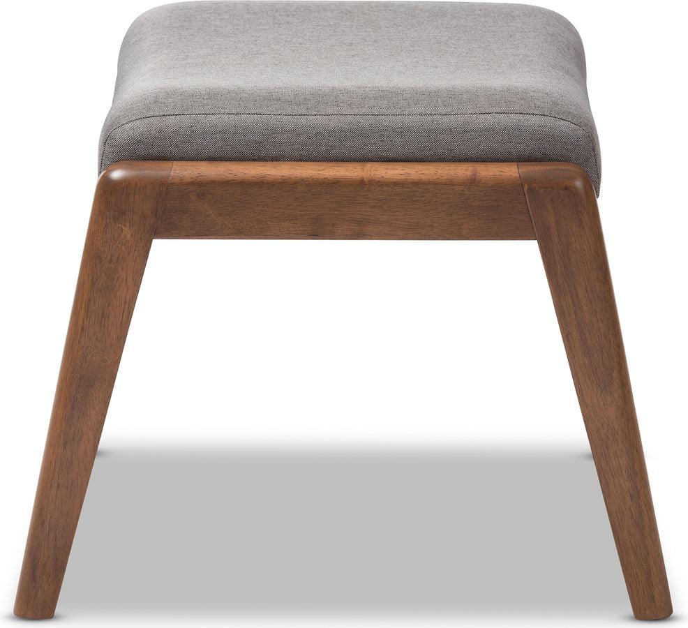 Wholesale Interiors Ottomans & Stools - Roxy Mid-Century Modern Walnut Wood Finishing and Gray Fabric Upholstered Ottoman