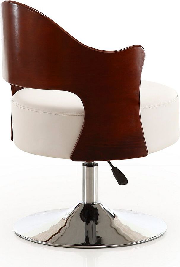 Manhattan Comfort Accent Chairs - Bopper White & Polished Chrome Faux Leather Adjustable Height Swivel Accent Chair