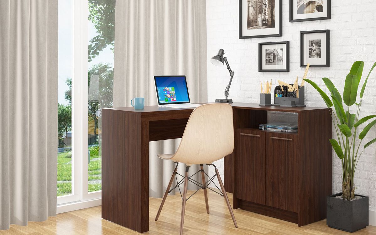 Manhattan Comfort Desks - Kalmar L -Shaped Office Desk with Inclusive in Dark Brown