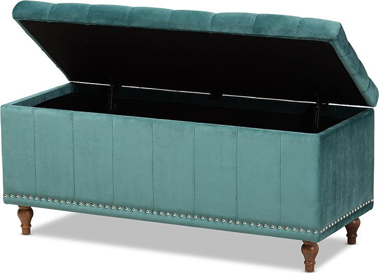 Wholesale Interiors Ottomans & Stools - Kaylee Modern and Contemporary Teal Blue Velvet Button-Tufted Storage Ottoman Bench