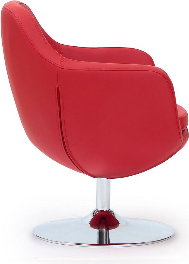 Manhattan Comfort Accent Chairs - Caisson Red & Polished Chrome Faux Leather Swivel Accent Chair