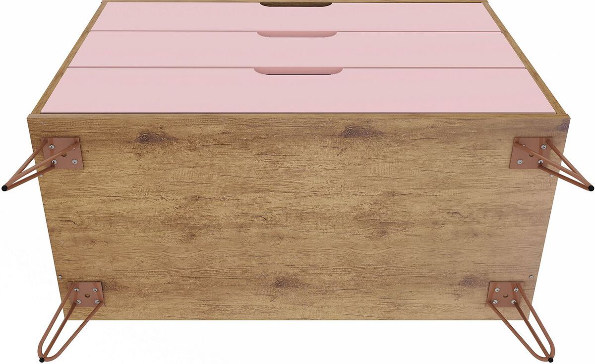 Manhattan Comfort Dressers - Rockefeller Mid-Century- Modern Dresser with 3- Drawers in Nature & Rose Pink