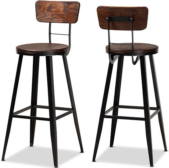 Wholesale Interiors Barstools - Kenna Vintage Rustic Industrial Wood and Black Metal Finished 2-Piece Metal Bar Stool