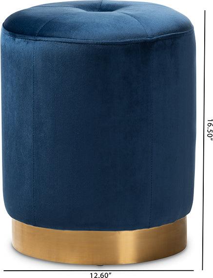 Wholesale Interiors Ottomans & Stools - Alonza Glam Navy Blue Velvet Fabric Upholstered Gold-Finished Ottoman