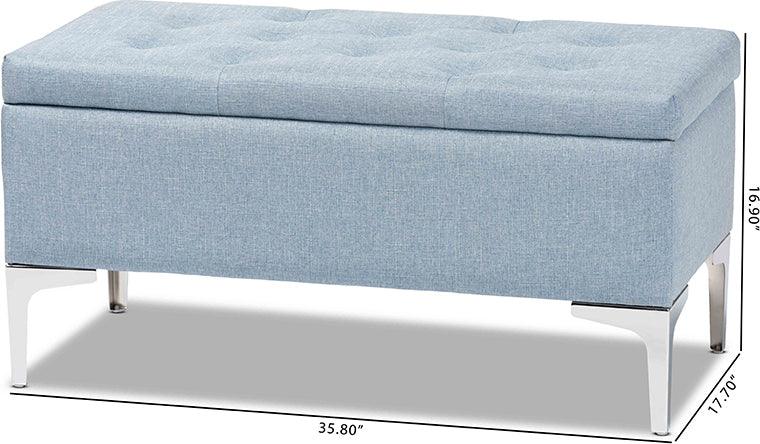 Wholesale Interiors Ottomans & Stools - Mabel Light Blue Fabric Upholstered and Silver Finished Metal Storage Ottoman