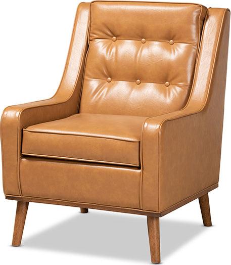 Wholesale Interiors Accent Chairs - Daley Tan Faux Leather Upholstered and Walnut Brown Finished Wood Lounge Armchair