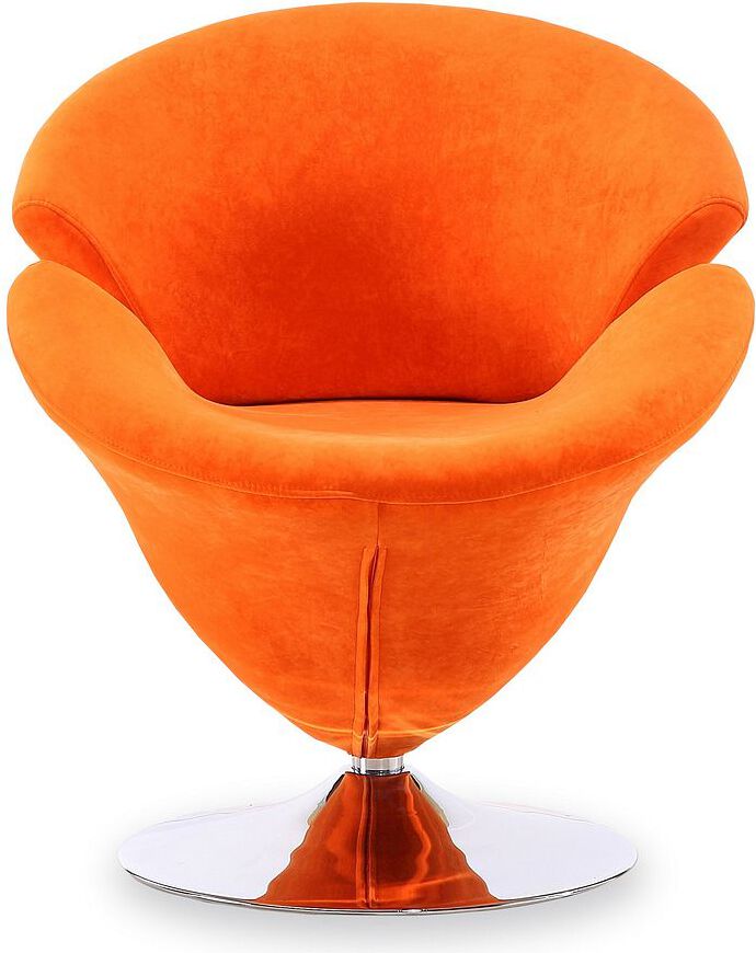 Manhattan Comfort Accent Chairs - Tulip Orange & Polished Chrome Velvet Swivel Accent Chair