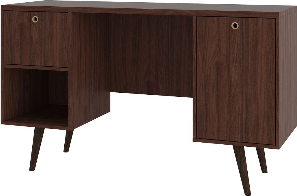 Manhattan Comfort Desks - Edgar 1-Drawer Mid-Century Office Desk in Dark Brown