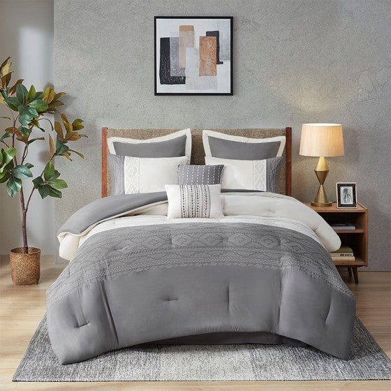 Olliix.com Comforters & Blankets - 8 Piece Embroidered Comforter Set Grey King