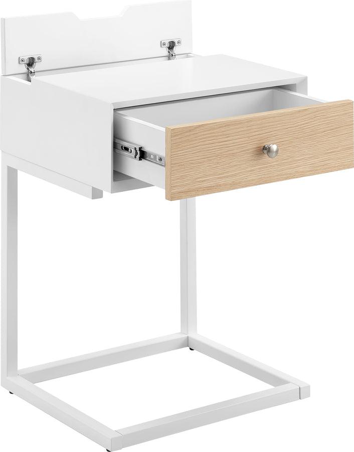 Euro Style Side & End Tables - Daeg Smart Side Table in Matte White with Natural Oak Veneer Drawer